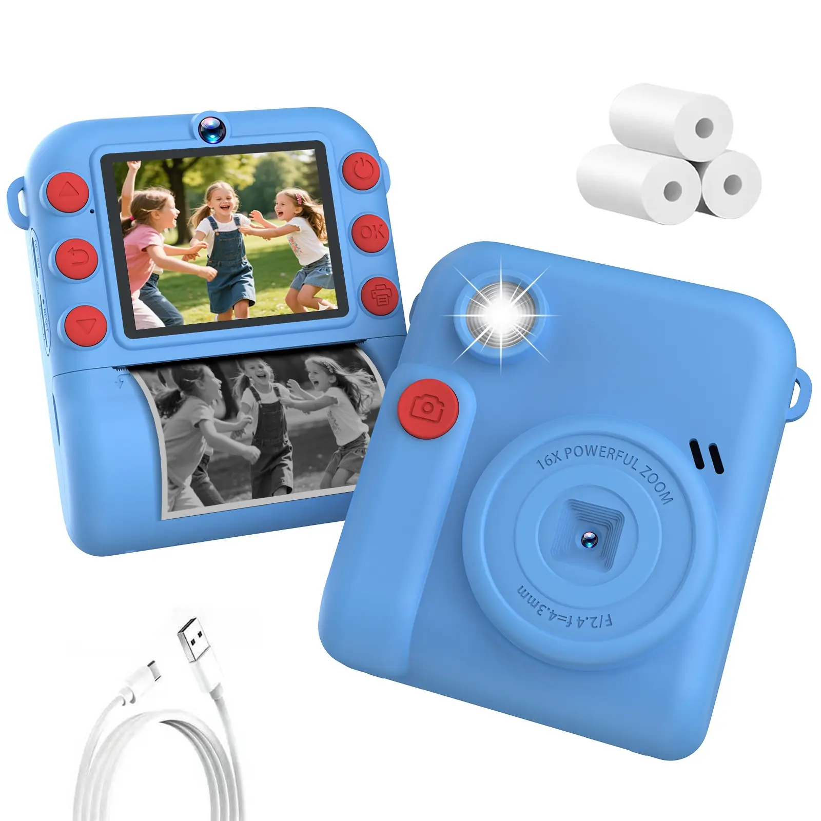 Instant Camera, 2-Inch HD 12mp, 3 Rolls Photo Paper, Fun Photography Toy for Boys and Girls Ages 3-12, Perfect Gift