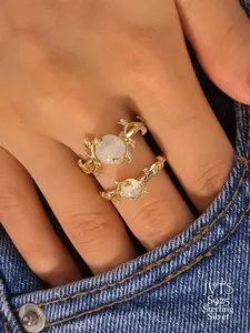 14k Gold Plated Synthetic Gemstone Ring, Elegant Vine Design, Perfect for Wedding, Available in 0.5cm and 0.7cm Stone Sizes