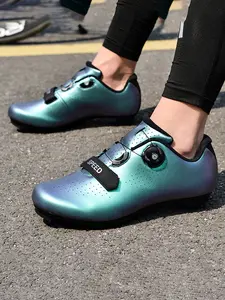 Women Gradient Color  Road Cycling Cleat Shoes Rotating Knob & Strap Breathable Perforated Hard Sole  Race Bike Shoes