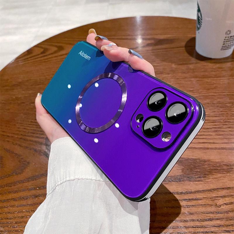 Magnetic Gradient Case For iPhone 17 Pro Max 17 Air 16 15 14 13 12 Pro Max with Full Camera Lens Protector [Compatible with MagSafe] Scratch Resistant Gradient Glass Back Cover