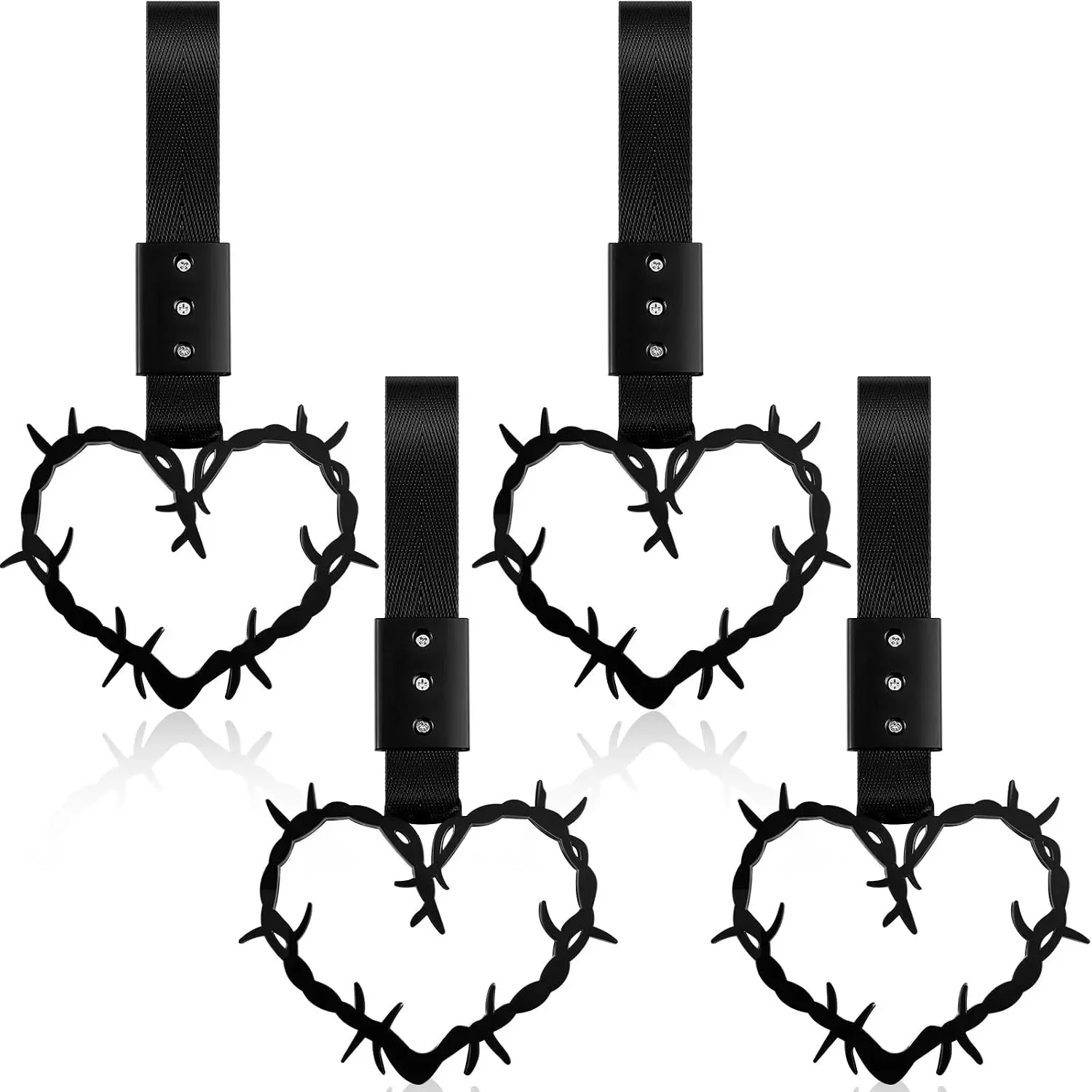 4 count Heart Handle Keychains  Accessory Heart Hand Strap Drift Charm for  Interior Exterior Decoration(Black,Thorns)