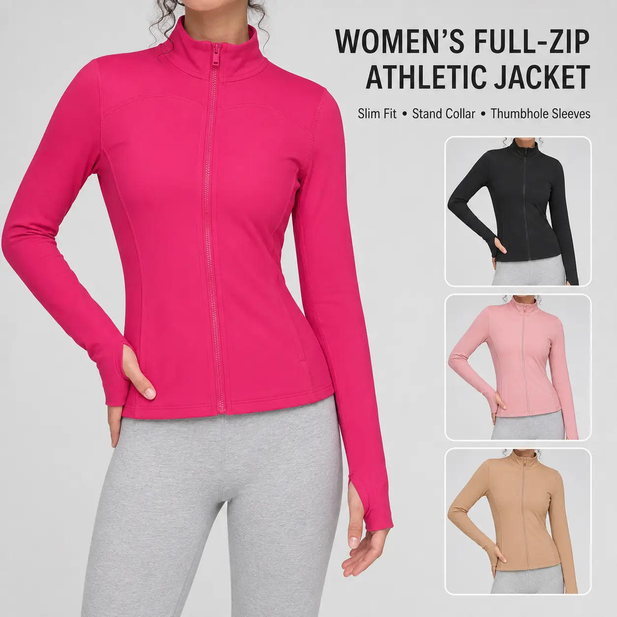 Women's Stretch Fitness Jacket with Full Zip Front