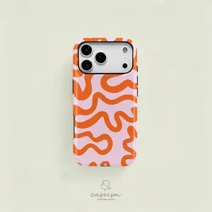 Orange Waves Soft and dual-layer protective case, a sturdy and durable two-in-one protective case, suitable for iPhone 17/16/15/14/13/12 ProMax/Plus/Pro, Samsung Galaxy S26/S25/S24 Ultra A56 A55 A54 A53series, Gift