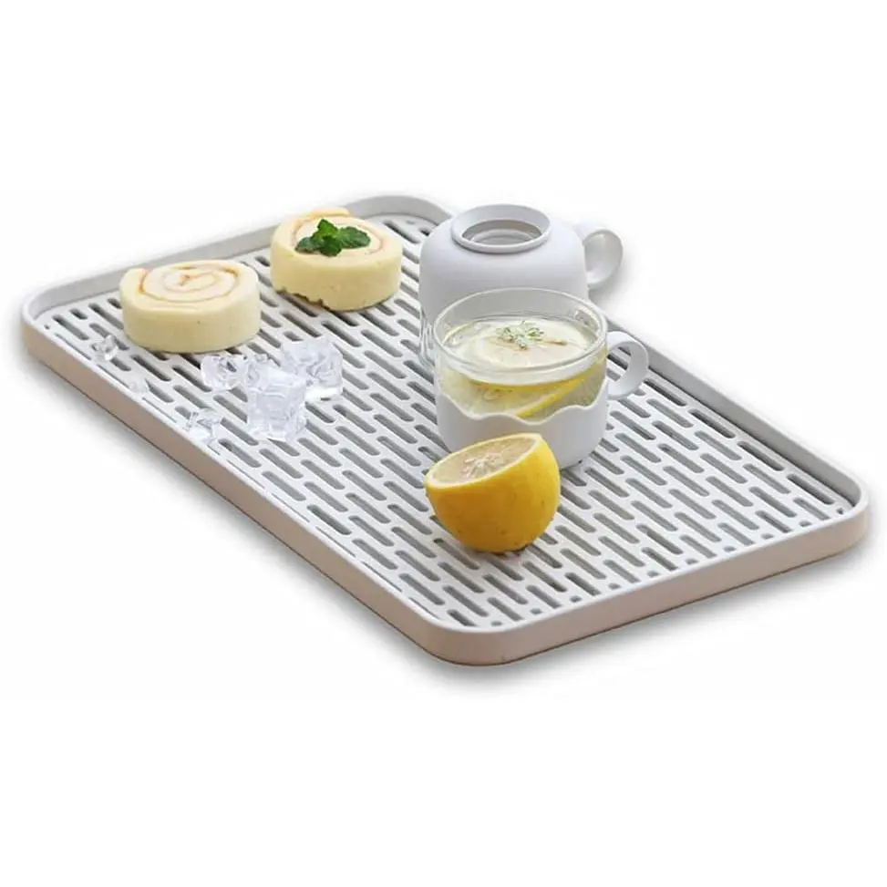 Cup Drying Rack & Dish Drying Tray, Drain Board for Small Kitchen Sink, Dish Drain Tray Large Enough for Counter or Coffee Table, Big White Dish Drying Mat