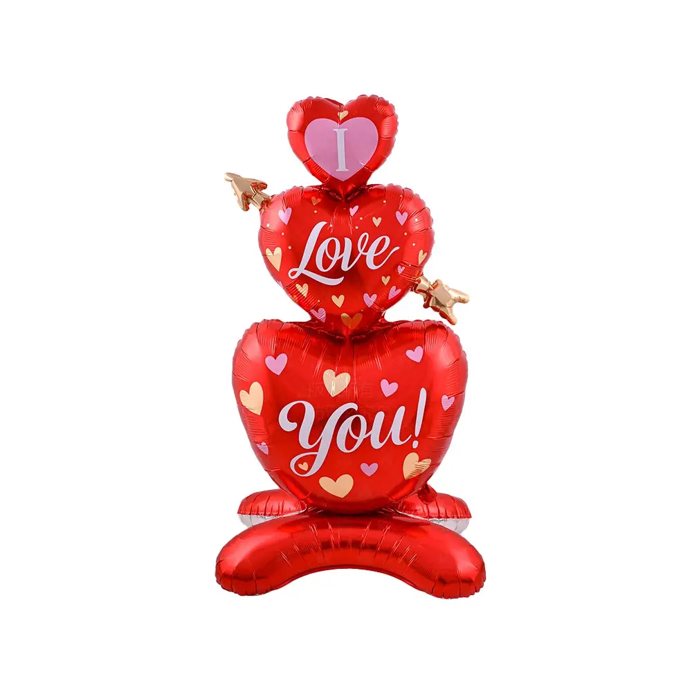 Love Heart Aluminum Foil Balloons, Standing Triple Love Balloons, Valentine's Day Wedding Proposal Romantic Decoration, I Love You Balloons