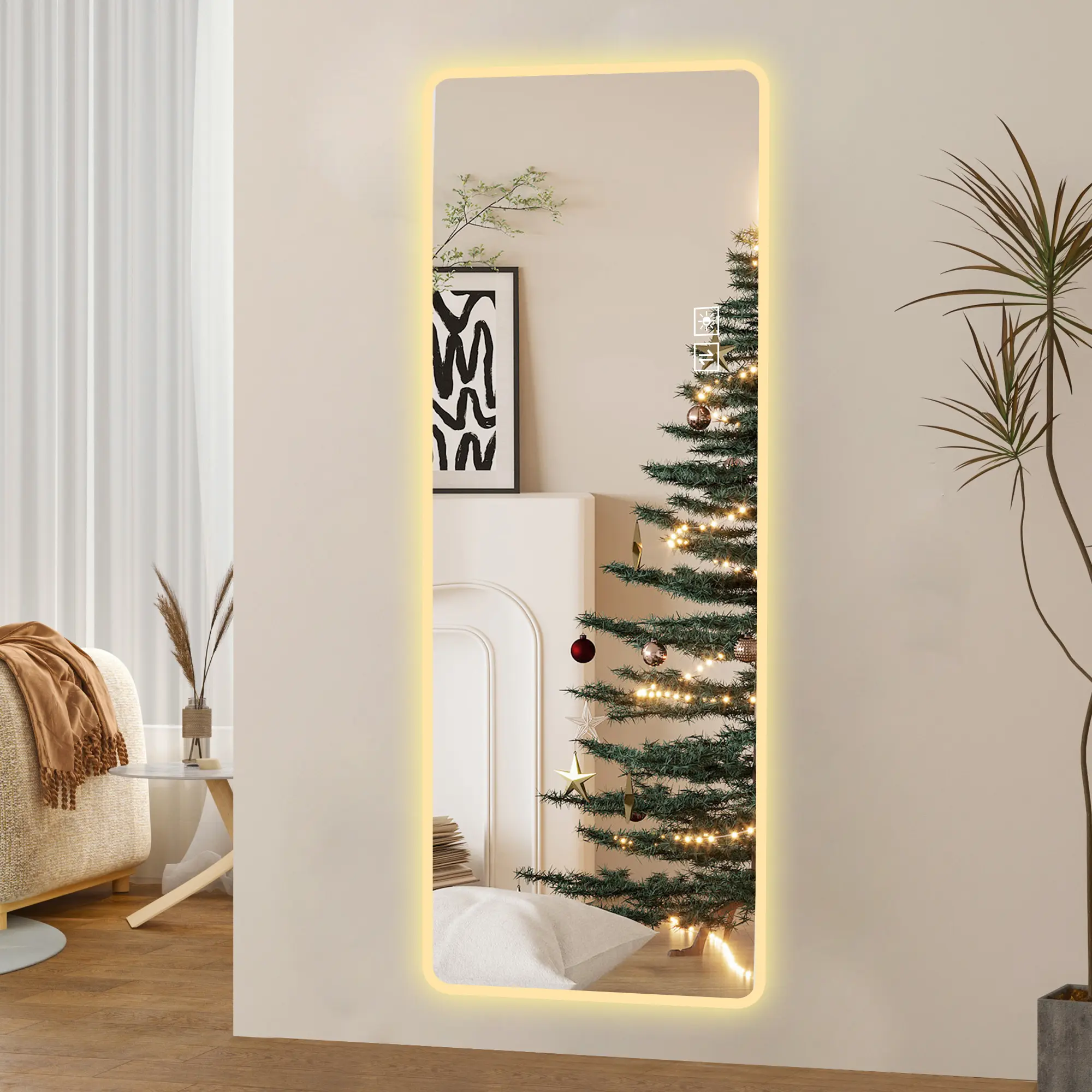 ARCH 65"x21" Full Length Mirror Lighted Vanity Body Mirror LED Wall-Mounted Dressing Mirror with Rounded Corners, 5mm Glass, 2-Color Dimming 6000K/3000K, for Bedroom Living Room Dressing Room Hotel, Modern Artsy Clear Glass, Clear Color Options