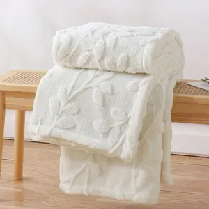 Leaf Hemmed Edge Throw Blanket, 1 Count Lightweight Breathable Bed Blanket with 3D Embossed Design, Hypoallergenic & Machine Washable for Sofa & Bed Decor