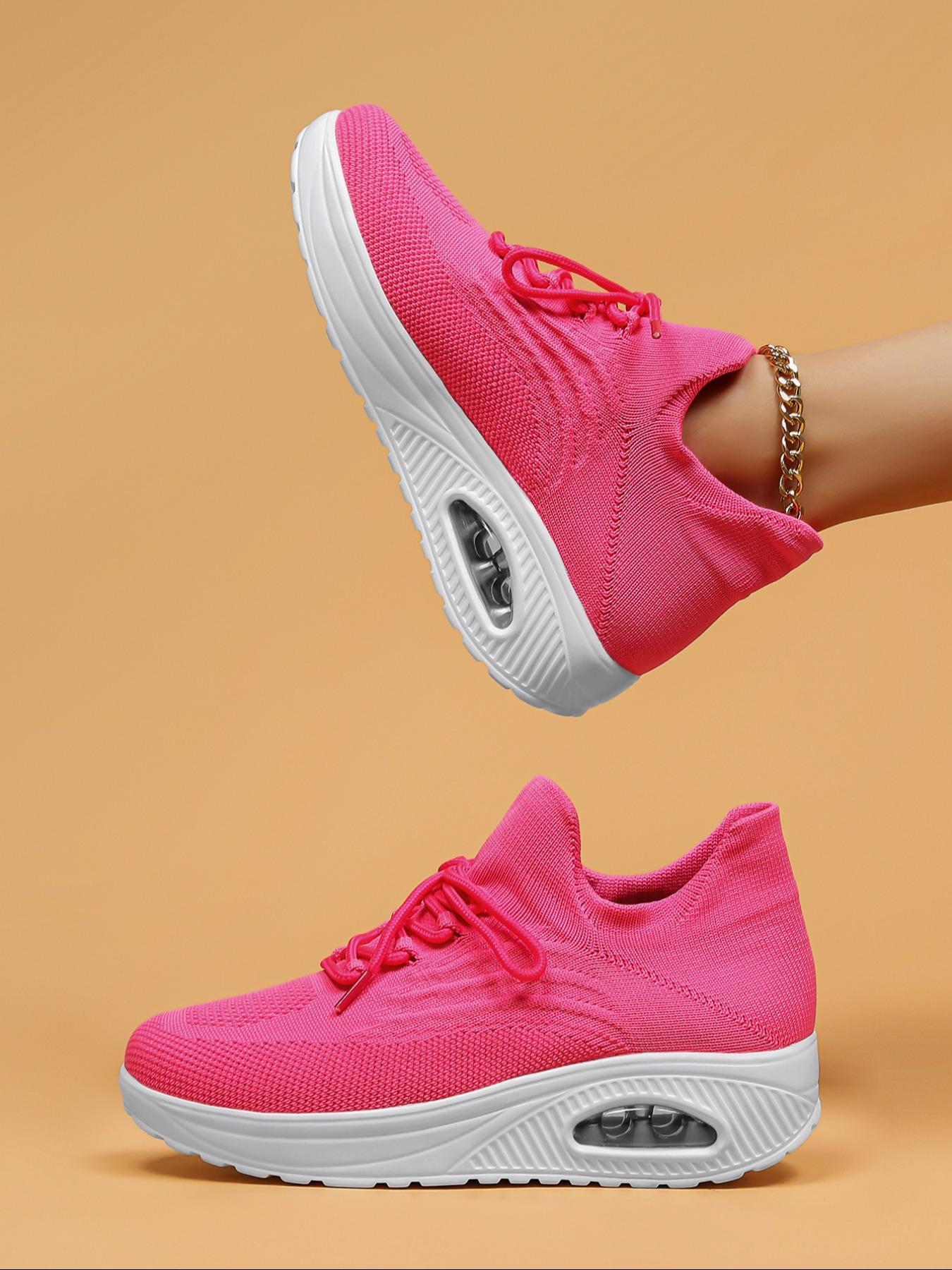 Women's Fashionable Ditsy Floral Print Lace Up Low Top Sneakers, Casual Breathable Comfortable Sports, All-match Round Toe Shoes for Daily Wear, Knitted Running Shoes