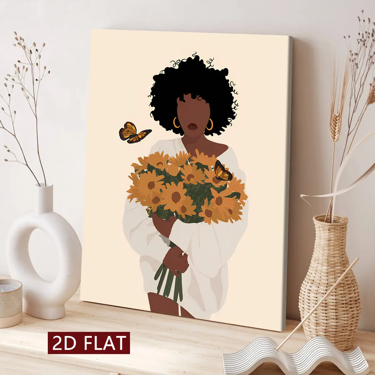 Modern Art Poster, Sunflower Woman Illustration, Waterproof Canvas Wall Art, Home Decor for Living Room, Bedroom, Office