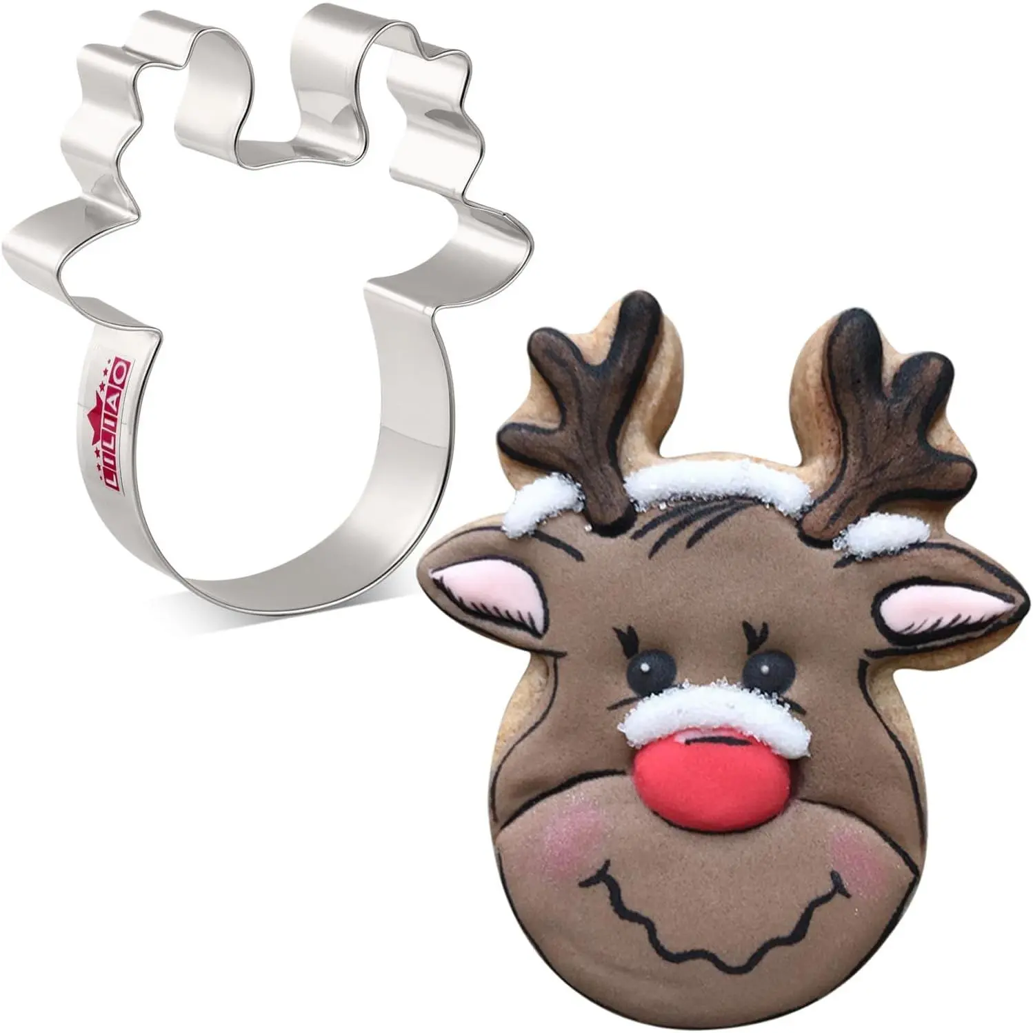 Stainless Steel Cute Reindeer Shape Cookie Bakeware, 4-in Smooth Baking Utensils, Decorating