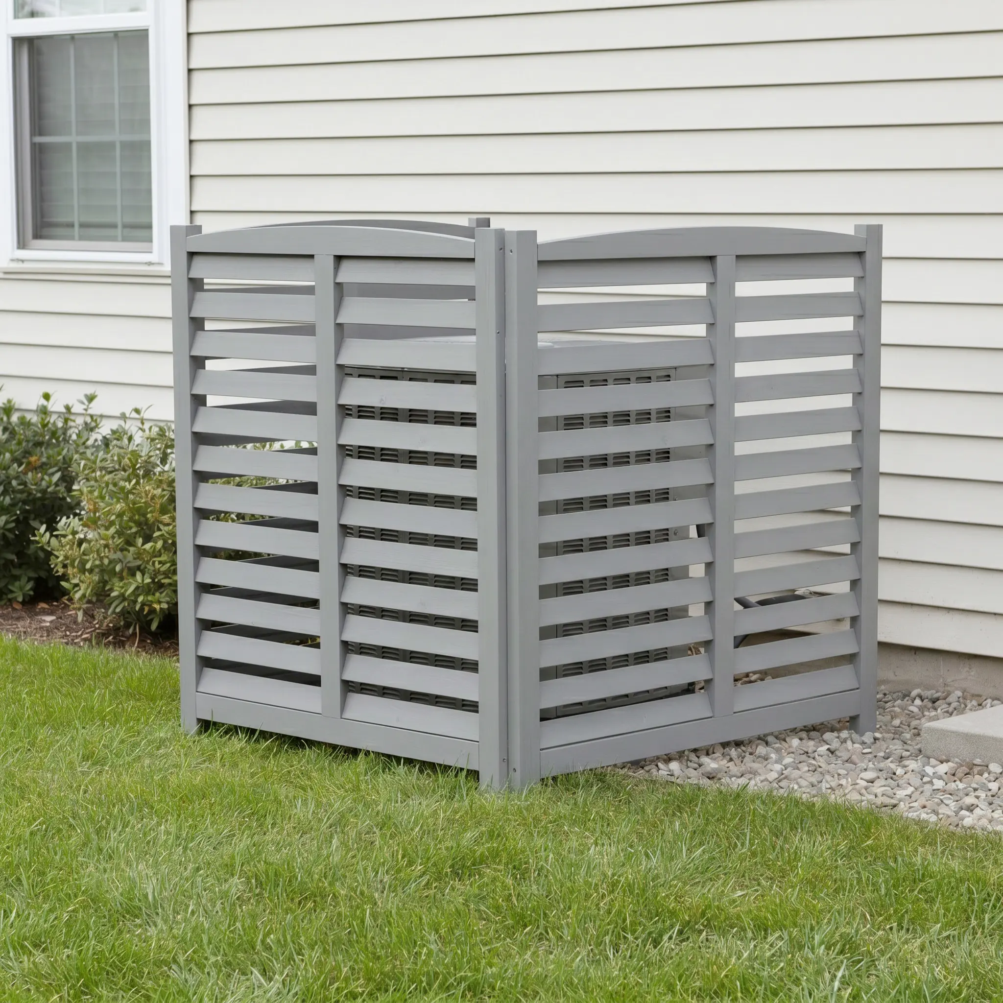 ARCH 3-Panel Outdoor Wooden Privacy Screen Fence 32" W x 38" H Solid Wood Slatted Air Conditioner Enclosure Trash Can Garbage Bin Pool Pump Cover Garden Patio Backyard Decor Grey, Grey Color Options, Solid Wood Material, Product Dimensions: 32.00 W