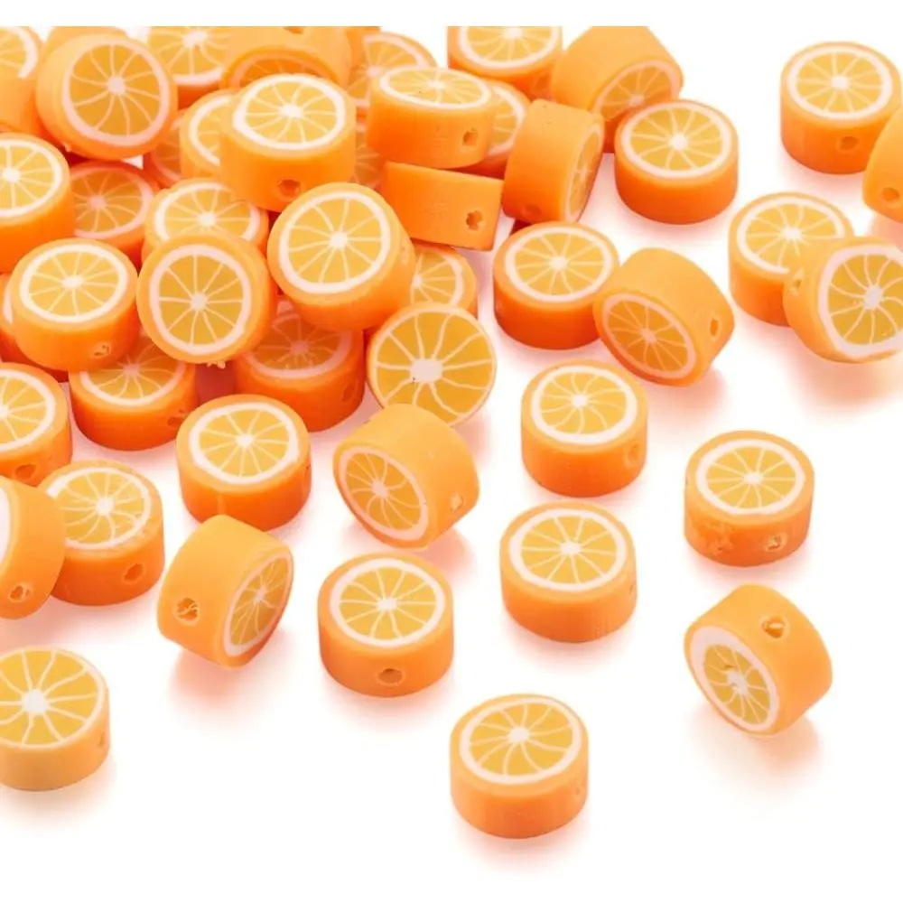 50 count  Polymer Clay Round Beads Orange Slice Loose Beads Fruit Theme Spacer Beads for DIY Bracelet Necklace Earring Charm  Making Hole 1.8mm