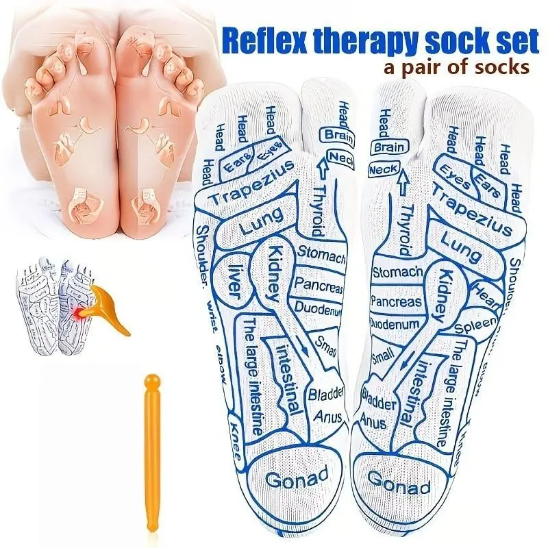 Foot Massage Socks Set, Reflexology Therapy Socks with Foot Acupressure Tool, Mid-Calf Length, Unisex Outdoor Socks, Perfect Gift