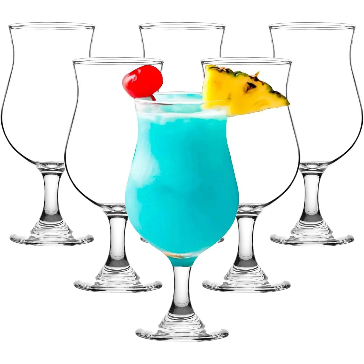 Set of 6 Hurricane Glasses 13 Oz (395ml), Tall Stemmed Coupe Cocktail Glasses for Mojito, Margarita, Sangria, Pina Colada, Milkshake