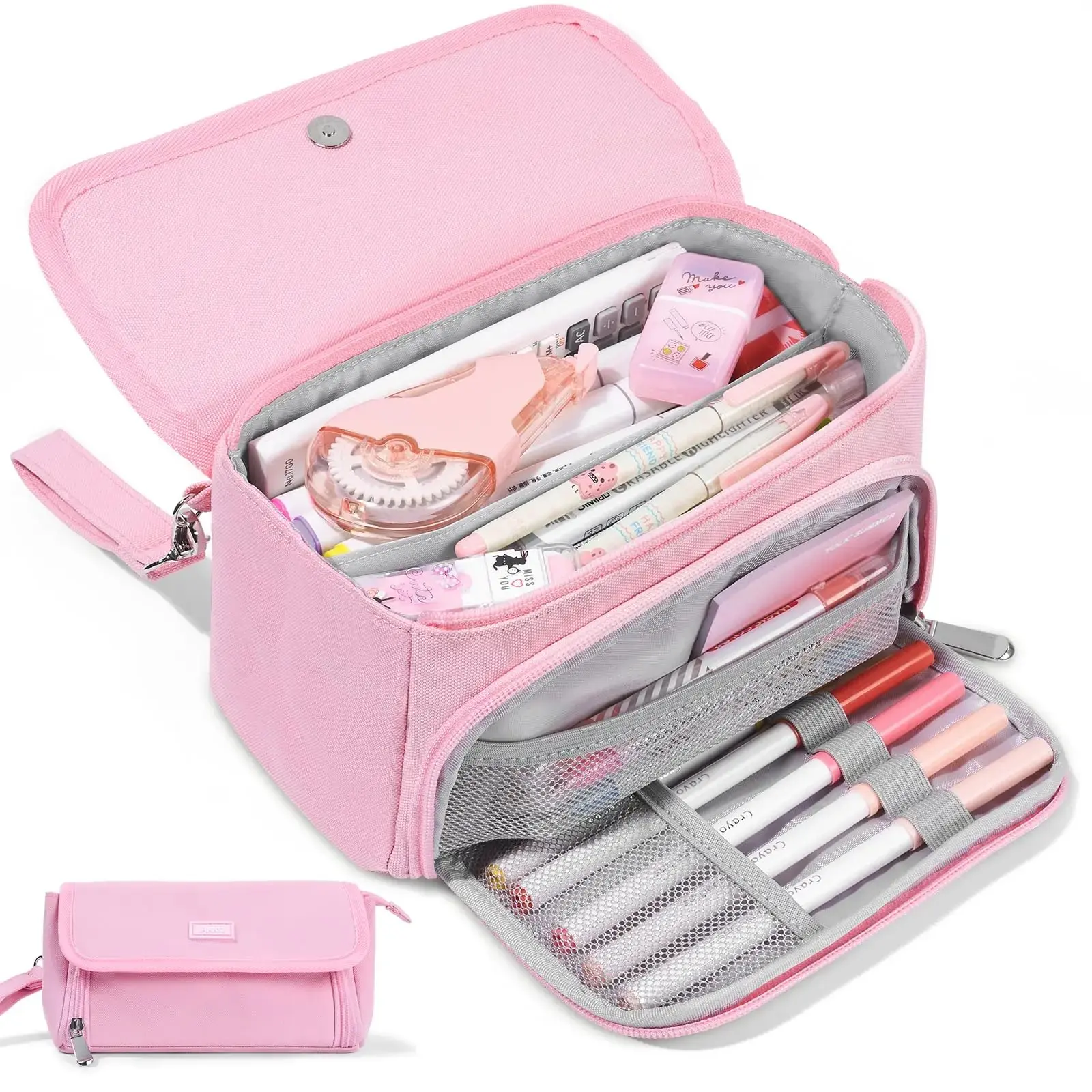 Super Large Pencil Case, Big Capacity Pencil Bag with 3 Compartments, can hold 100 pencils, Cute Pencil Pouch with Zipper, Portable Stationery Pen Bag, Aesthetic School Supplies For Girls, Pink