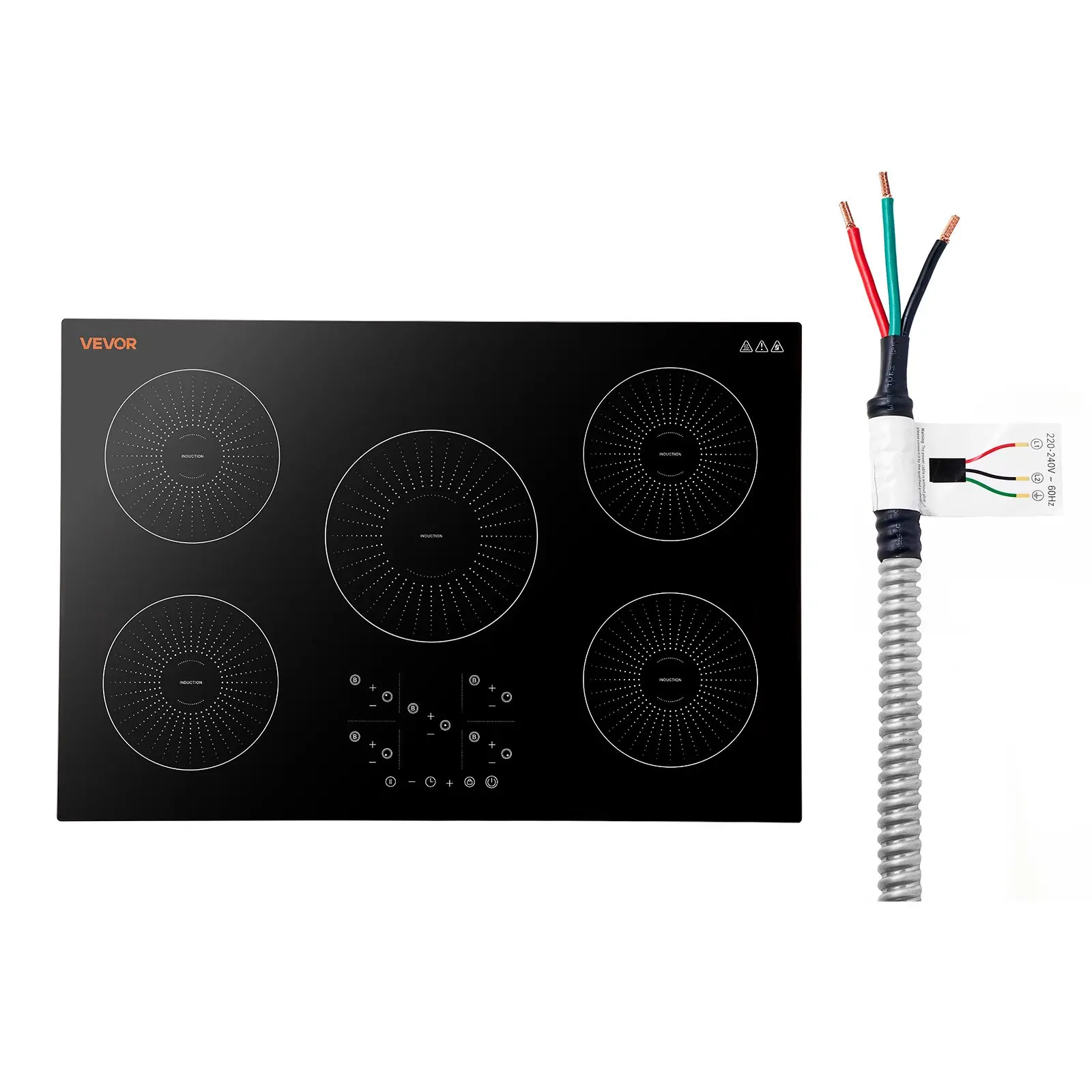 VEVOR Induction Cooktop 30inch 5 Burners Built-in Electric Stove 220V 9200W, Induction Burner for Kitchen, with 9 Power Levels, LED Touch Screen, Ceramic Glass Surface, Child Lock