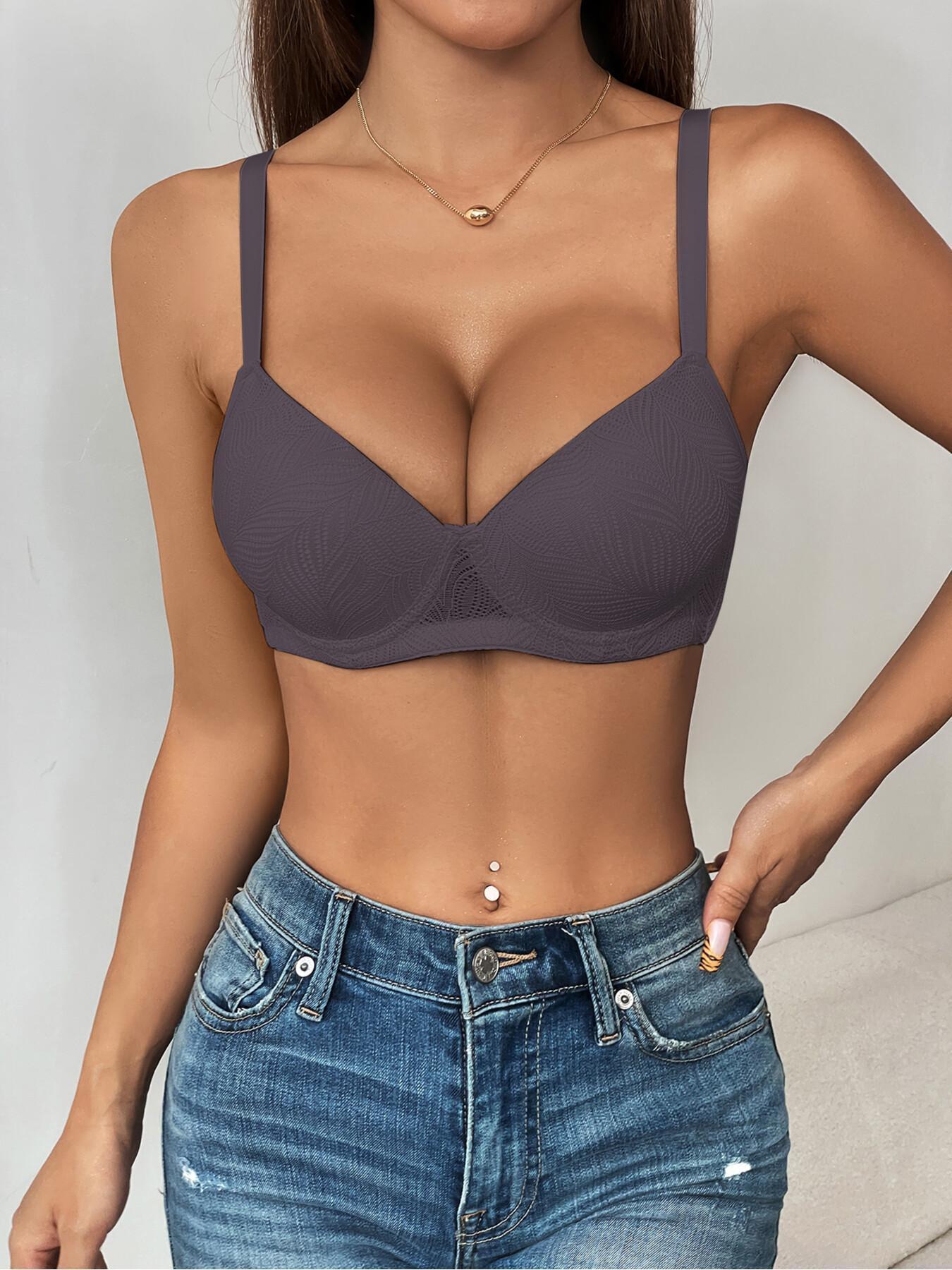 Women's Leaf Pattern Underwire Bra, Adjustable Strap Backless Push Up Bra, Soft Comfortable Breathable Lingerie for Daily Wear