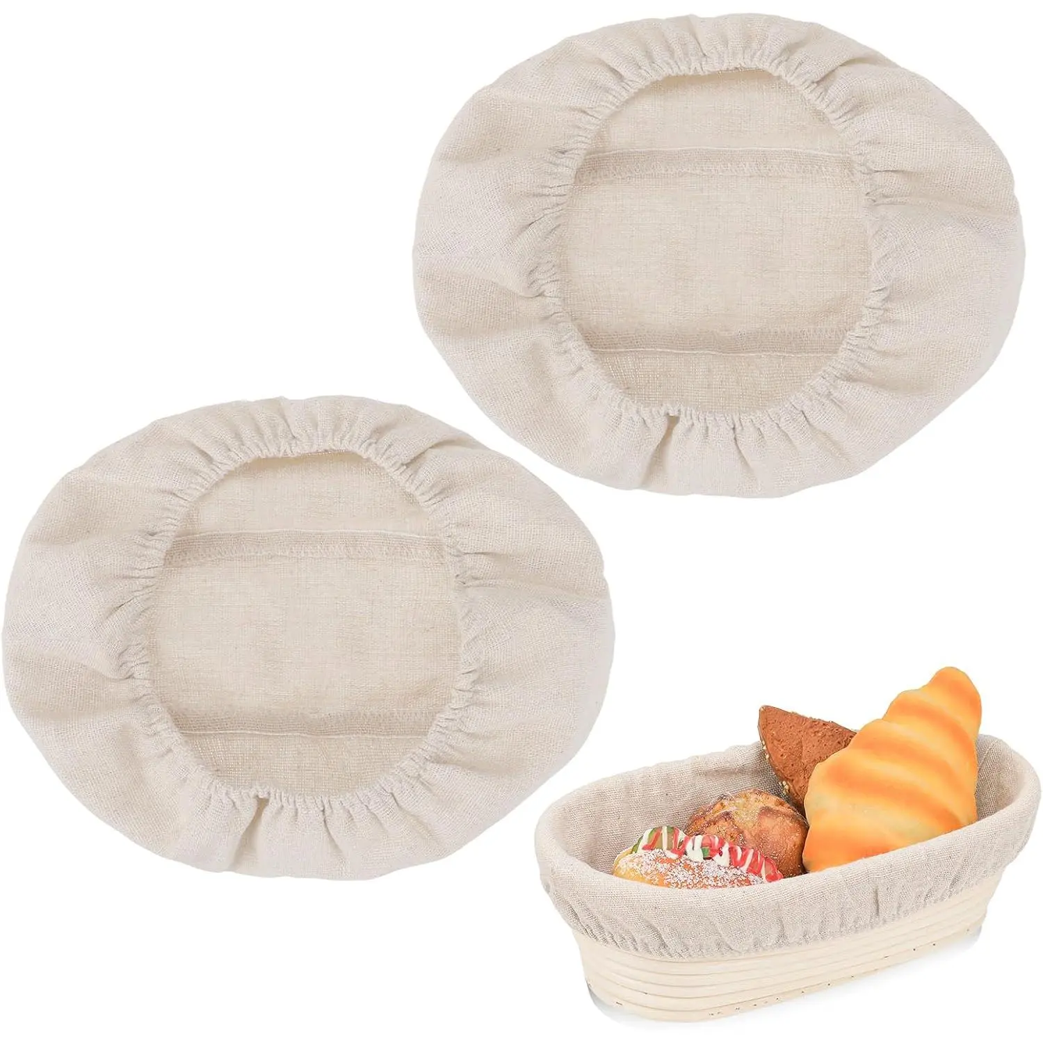 2 count Bread Proofing Basket Cloth Liner Baking Dough Basket Cover  Rattan Banneton Proofing Cloth for Bakery  Baking, oval about 10 × 6 inch