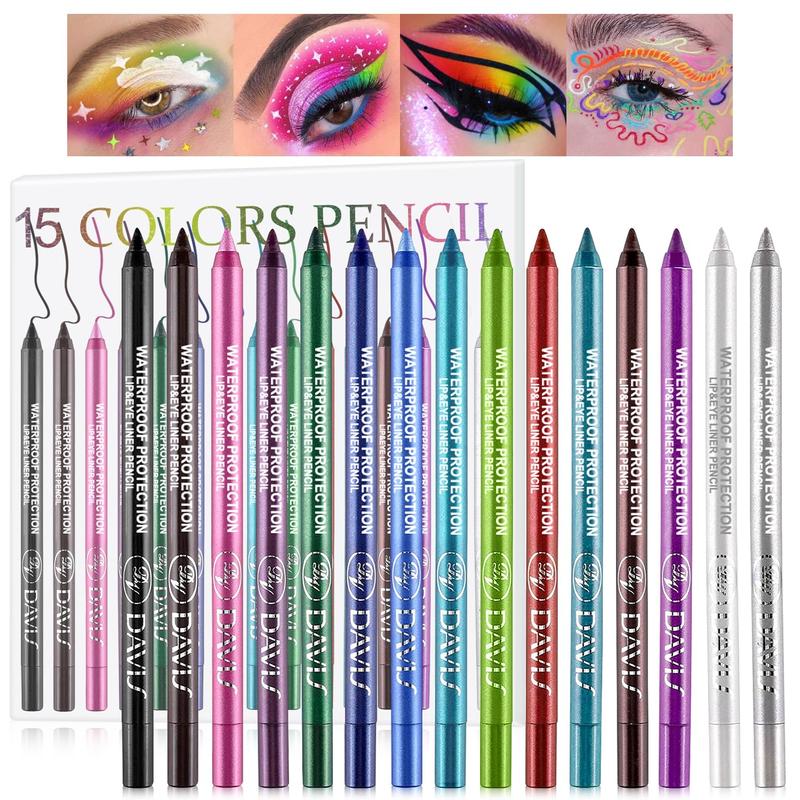 15Colorful Eyeliner Pen Set, Colors Eye Shadow Pencil, Pearl Eyeliner Kit Metallic Glitter Colored Eye liner for Women Eye&Lip Liner Professional Waterproof Eye Makeup