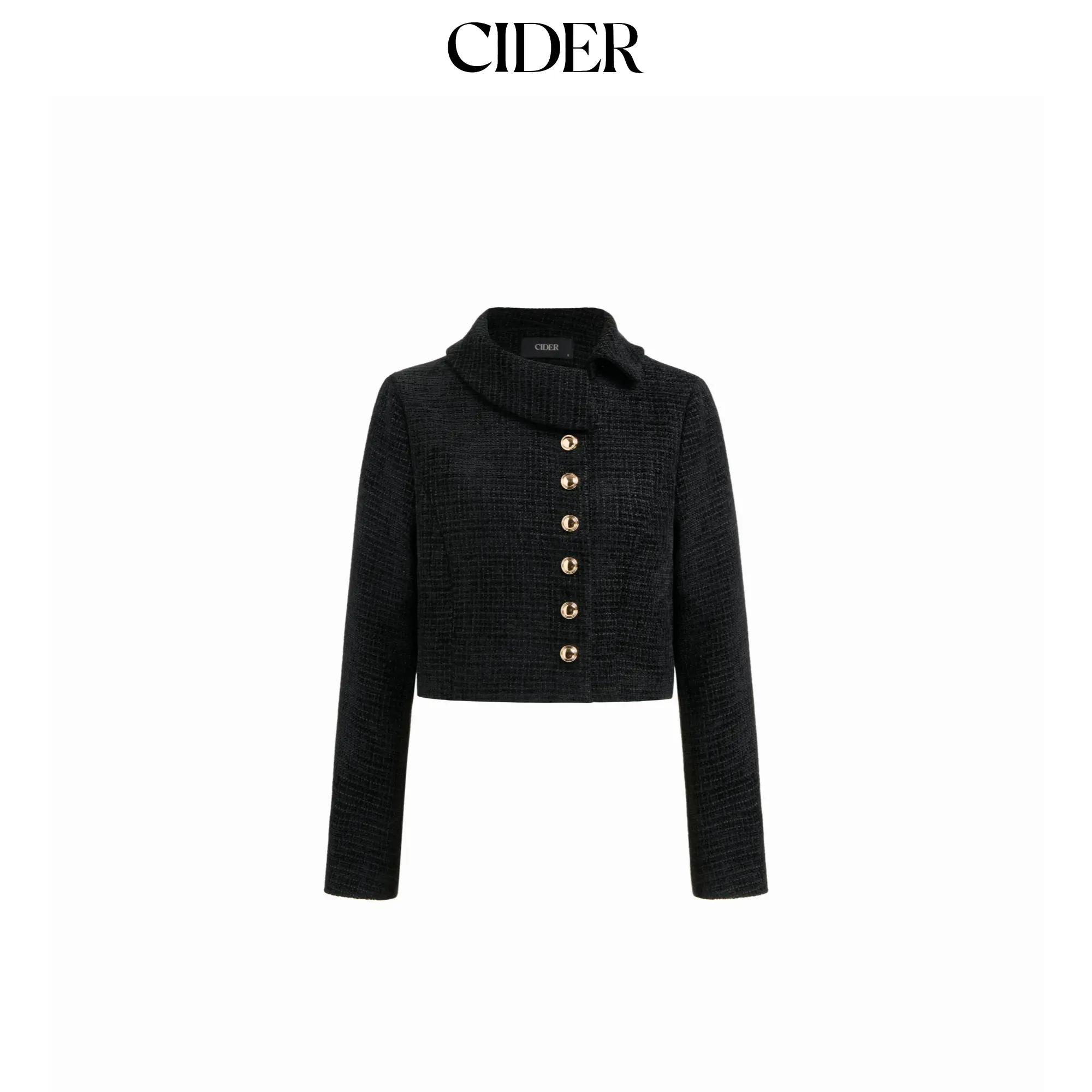 Cider Tweed Collar Long Sleeve Metal Button Jacket SummerFinds