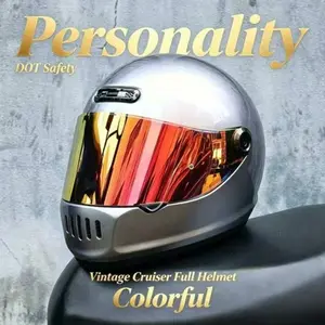 Unisex Motorcycle Helmet, Vintage Cruiser Full Face, Bluetooth-compatible Slot, All-Season Use, Dot Certified, Stylish Design for Men and Women
