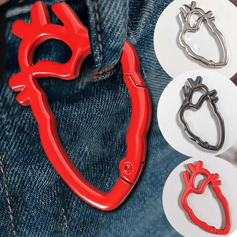 Funny Trendy Hip-Hop Heavy Heart Keychain, Climbing Buckle Waist Strap Keychain, Car Key Chain Accessory, Men's Gift, Halloween Christmas Gift