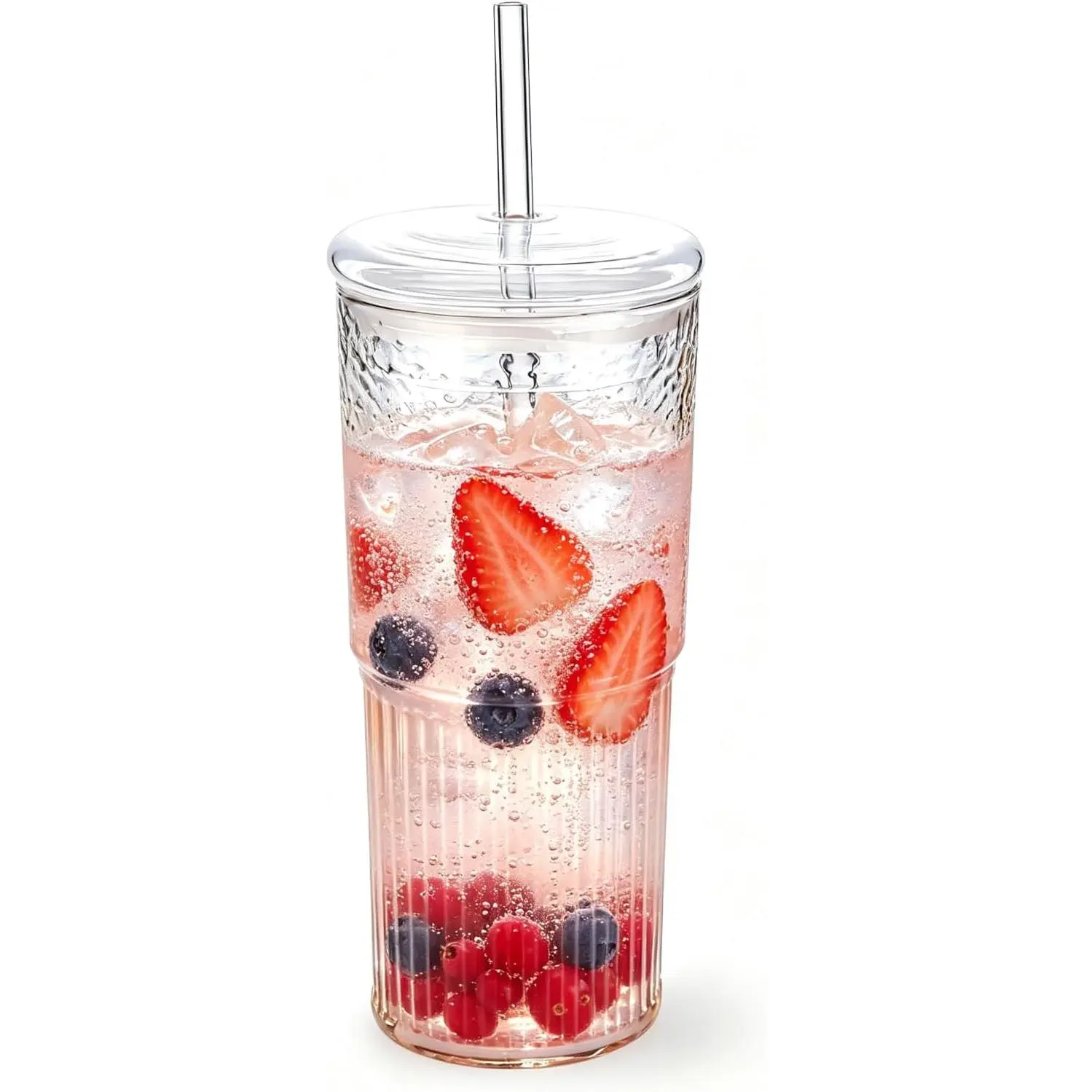 20 oz Glass Cups with  and Straws, Lightweight Borosilicate Glass Tumblers Iced Coffee Cup with Glass Lid and Glass Straw, Wide Mouth Smoothie Cup for Matcha, Juice,  and Water