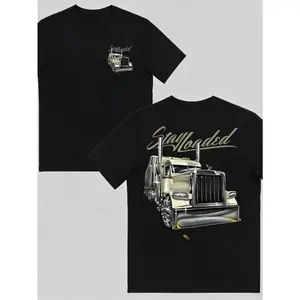 180gT Shirt Print ,Graphic-Cotton Tees Size Plus, Cartoon Round Neck Short Sleeve, Stay Loaded Trucker T Shirt, Semi Truck Graphic Tee, Minimal Truck Driver Apparel