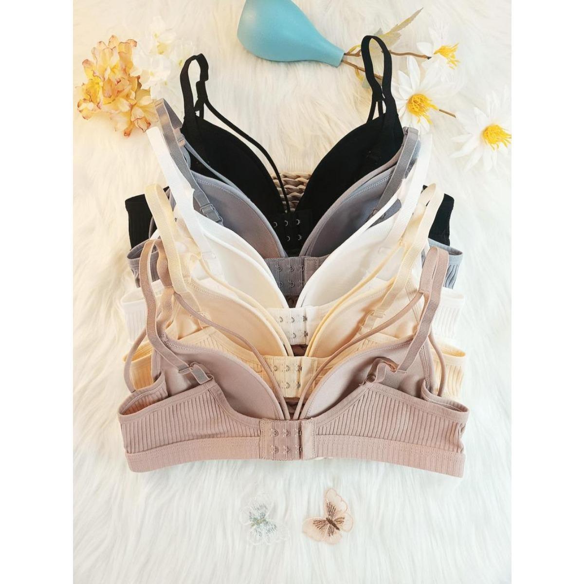 Women's Summer Basic Solid Wireless Bra, Lingerie for Women, Casual Comfortable Adjustable Strap Push Up Bra for Summer Daily Wear, Softness Lingerie Outfit for All Seasons Cotton Fabric Strapless Bras Elegant Medium Knit