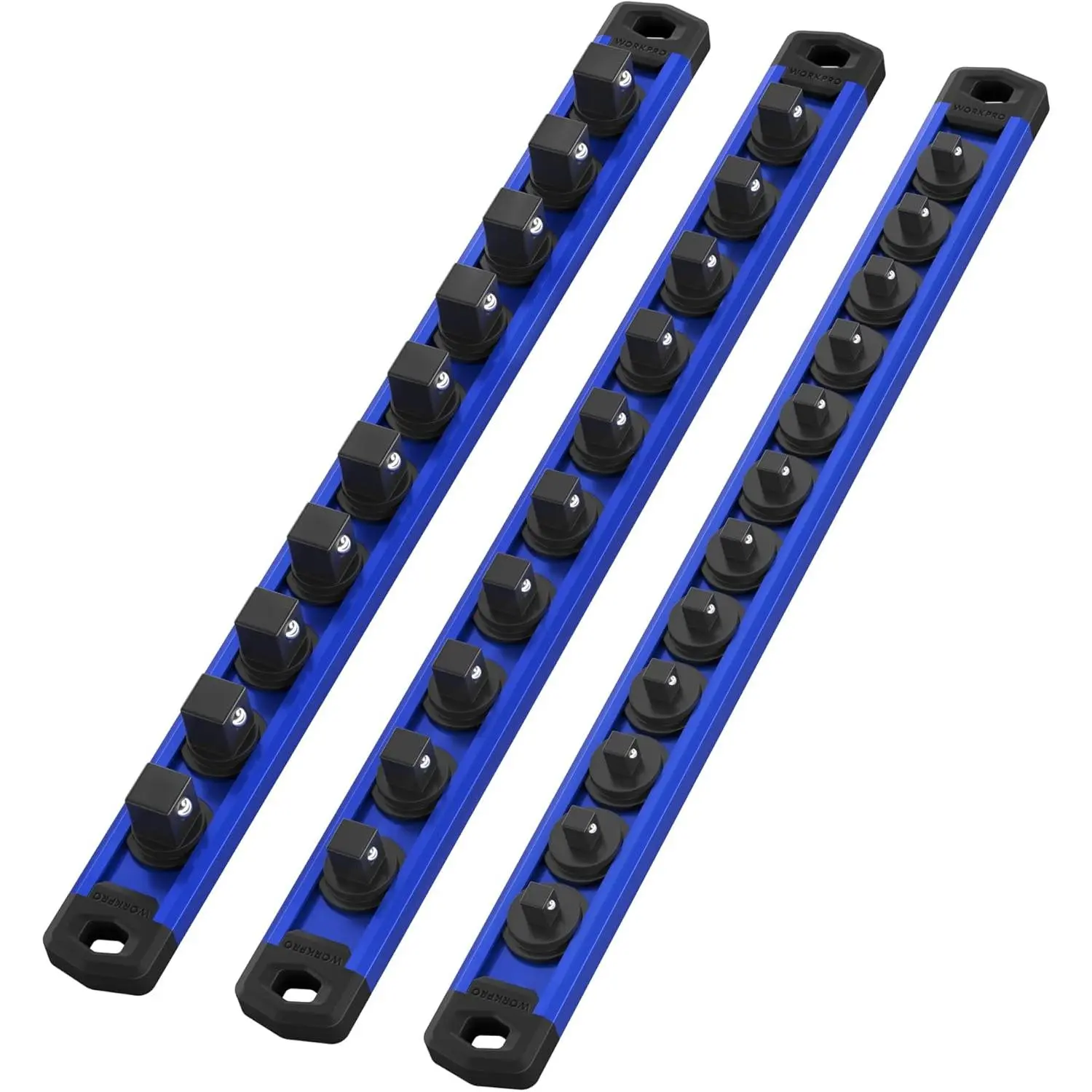 Magnetic Socket Organizer Set, Aluminum Alloy Socket Rail, Heavy Duty Socket Holder, Socket Rack Kit 1/4-Inch x 12 Clips, 3/8-Inch x 10 Clips, 1/2-Inch x 10 Clips (Blue)