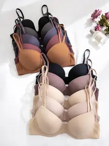 Multi-Pack Basic Bras with Underwire, Casual Fitted Nylon Bra with Adjustable Straps, Medium Support, Plain Design, All Seasons Wear Underwear, Breathable, Womenswear