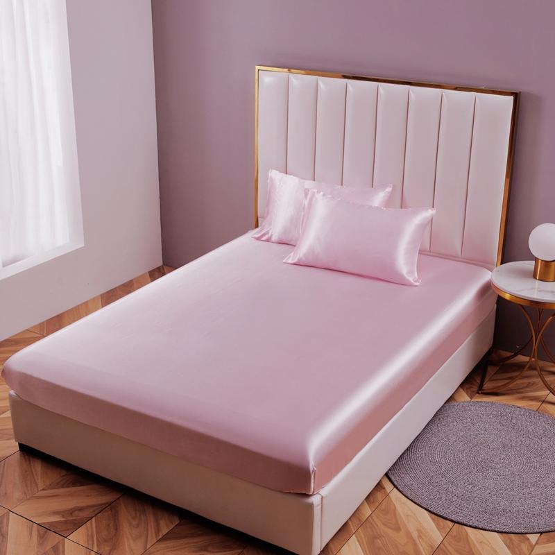 2/3pcs silky satin solid color fitted bed sheet set, dust-proof and dirt-resistant mattress cover, skin-friendly and breathable, cool and comfortable, silk-like bedding, Satin bed sheets, Cooling sheet set, suitable for bedroom/hotel, multiple sizes