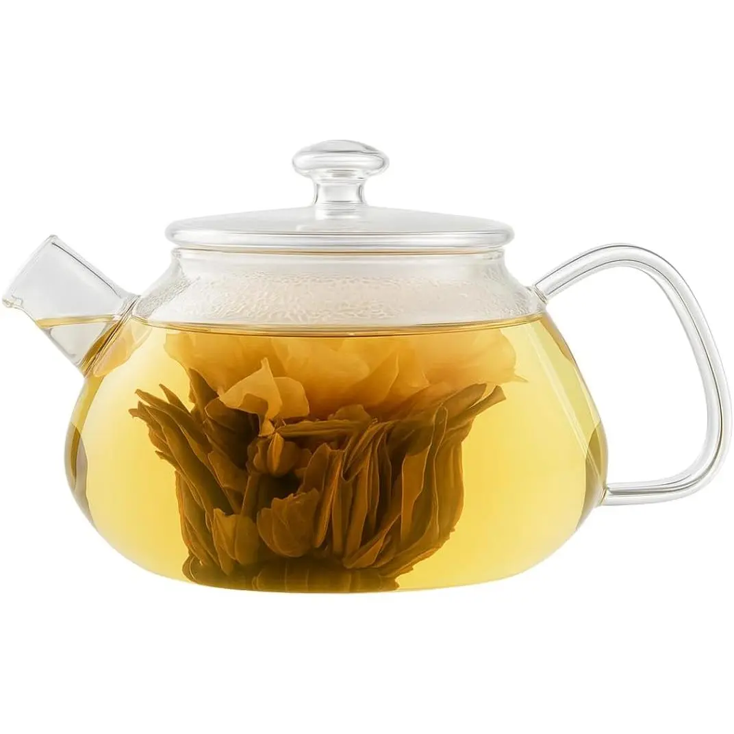 Nicola Modern Borosilicate Glass Teapot - 25oz Induction & Stovetop Safe Tea Maker with Lid, Removable Strainer Infuser, No-Drip Spout, Metal-Free Plastic-Free Loose Leaf Brewing