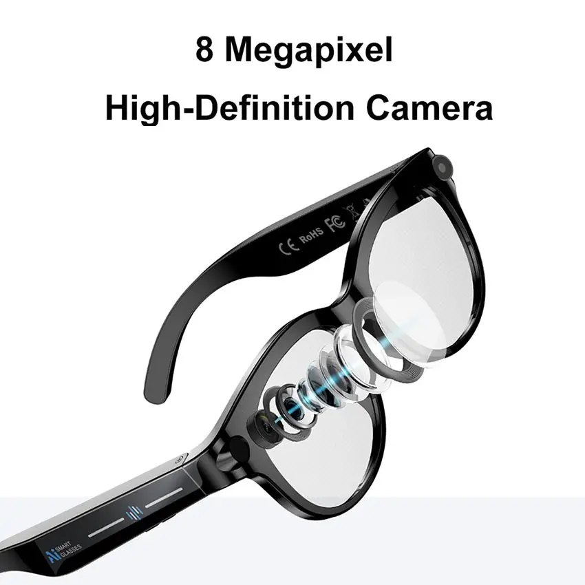 M89S AI Smart Glasses Voice Assistant 8MP Camera Video Recording Bluetooth Call Translation Open-Ear Audio Music play