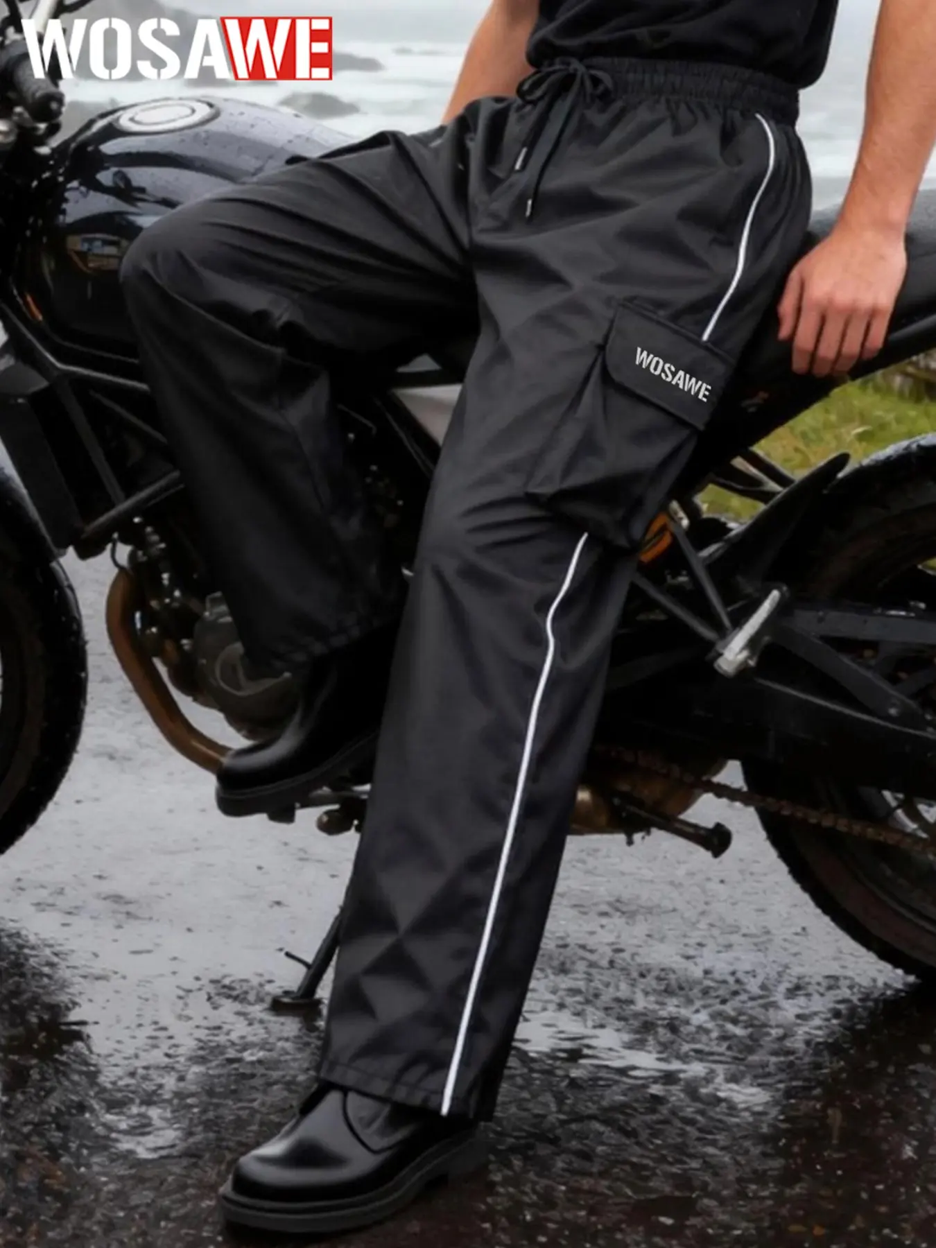WOSAWE Waterproof Windproof Pants Unisex Reflective Trousers for Motorcycle Bicycle Commute Outdoor