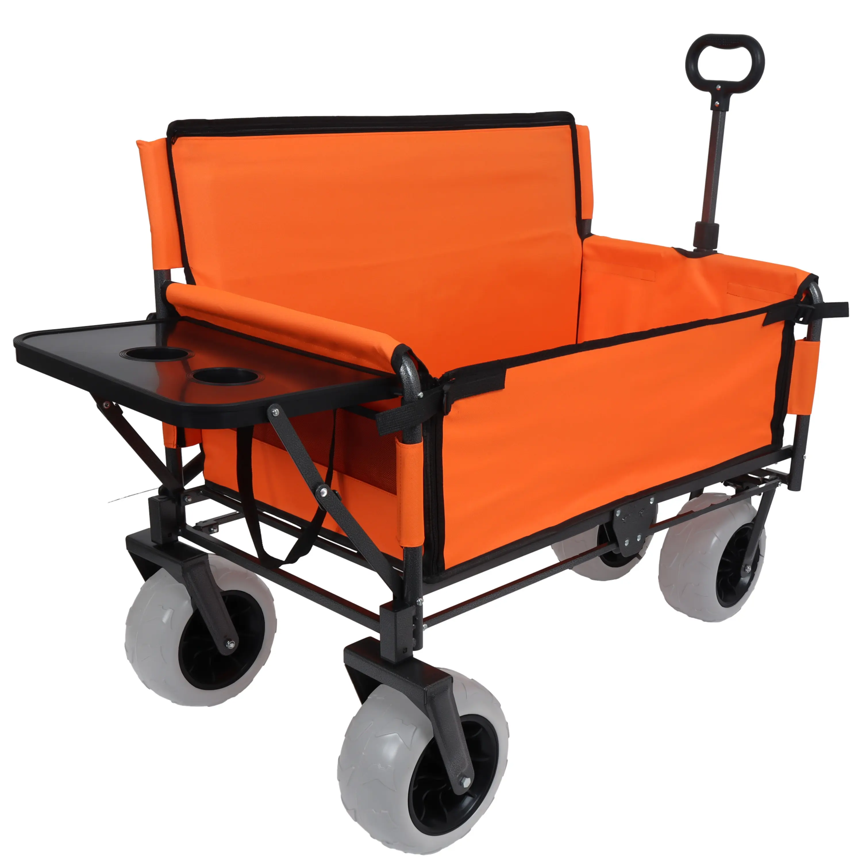 Heavy-Duty Folding Wagon, 3-in-1 Collapsible Utility Cart with Bench Seat and Tabletop, 500 lbs Capacity, 9" Sand Tires for Beach & Watch Parties, Wagon Cart Foldable, Collapsible Wagon Cart