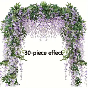 3-Piece Wisteria Flower Ring 70-8 Inch Vine Hanging Basket, Home Garden Outdoor Wedding Arch Decoration, Artificial Flower Decorations, Universal Setting, Artificial Hanging Flowers