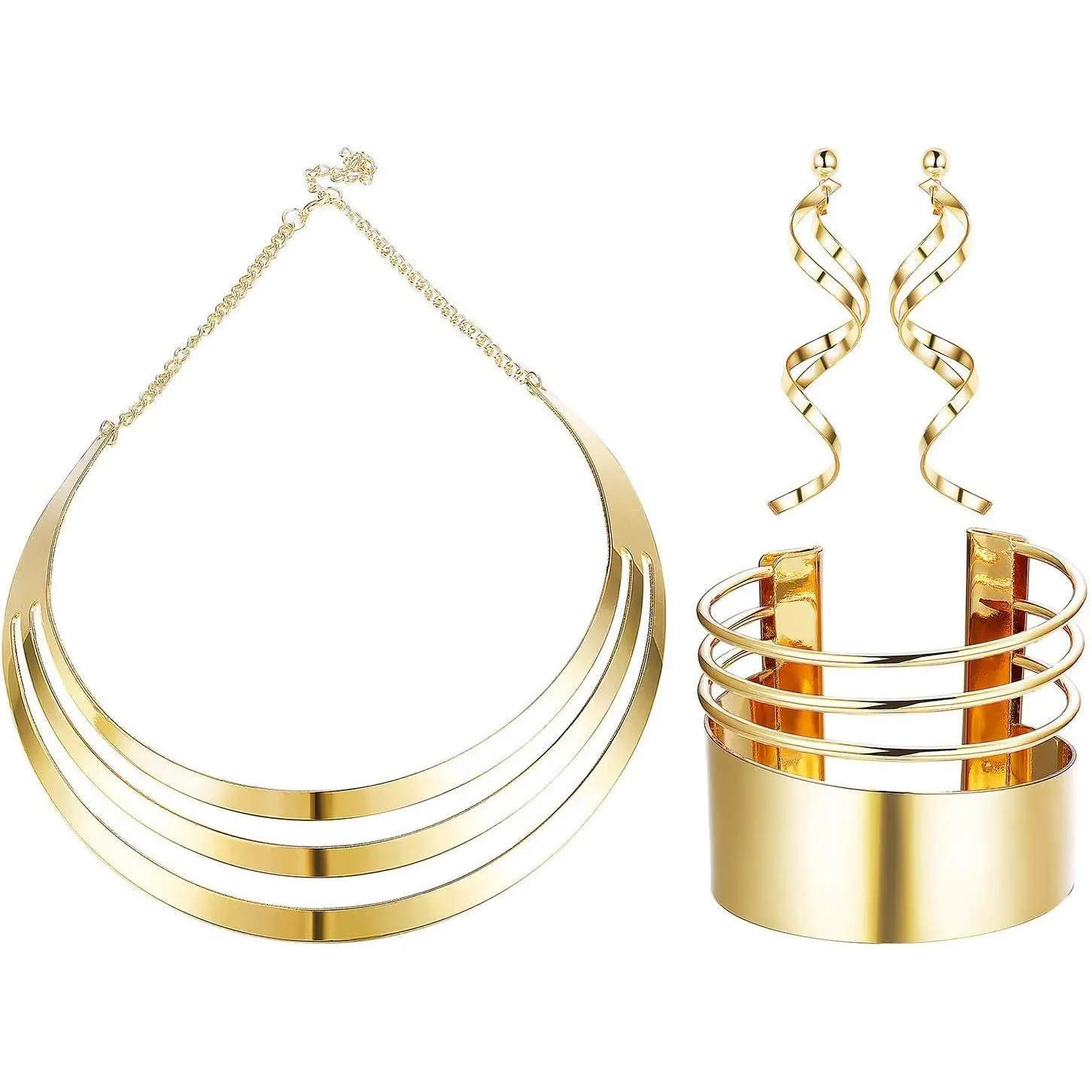Bib Choker Necklace Set for Women Wide Cuff Bangle Bracelets Long Statement Dangle Earrings  Costume  Set