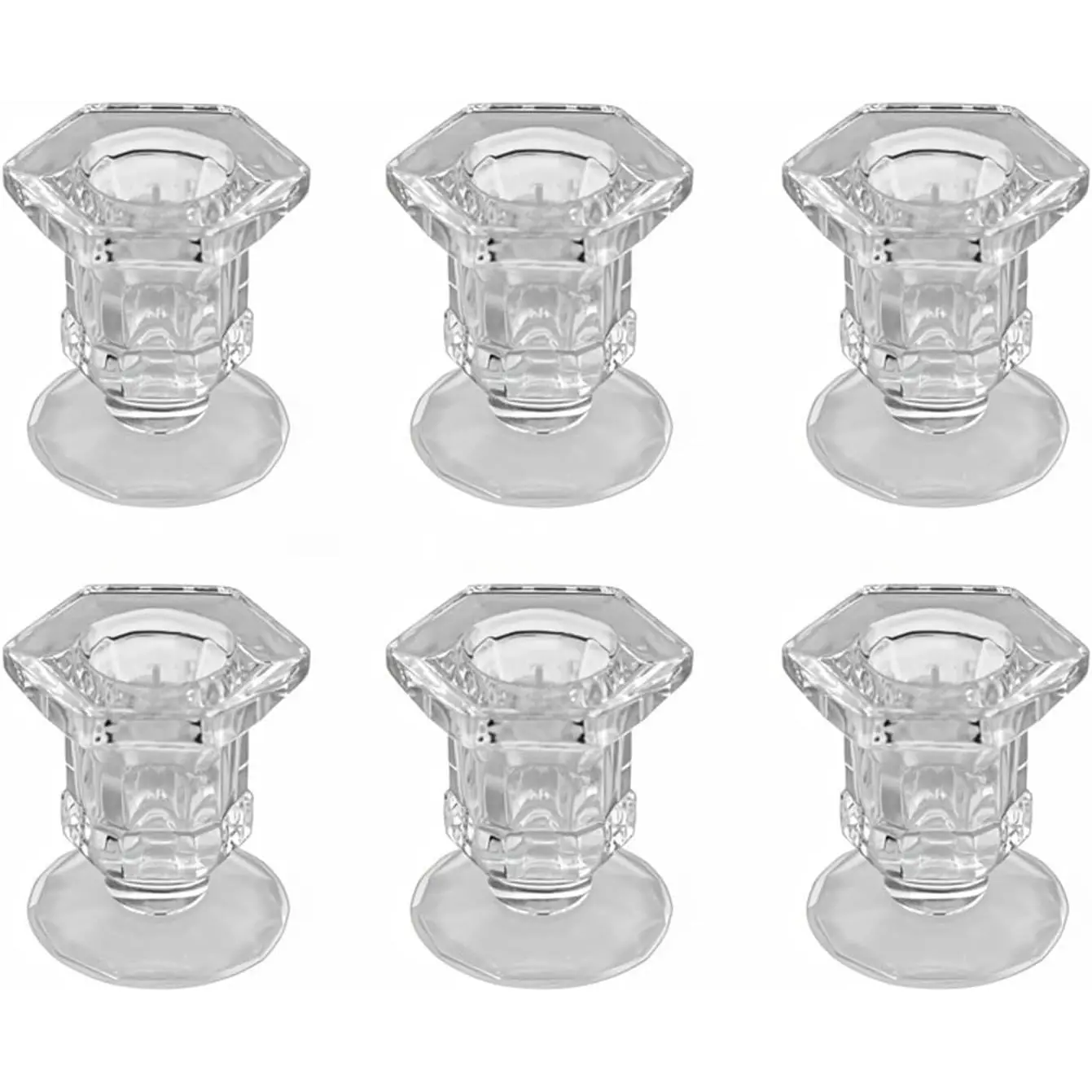 6 Pack 2.36" Clear Glass Taper Candlestick Holders, Small Centerpiece for Wedding, Festival, Party Decor