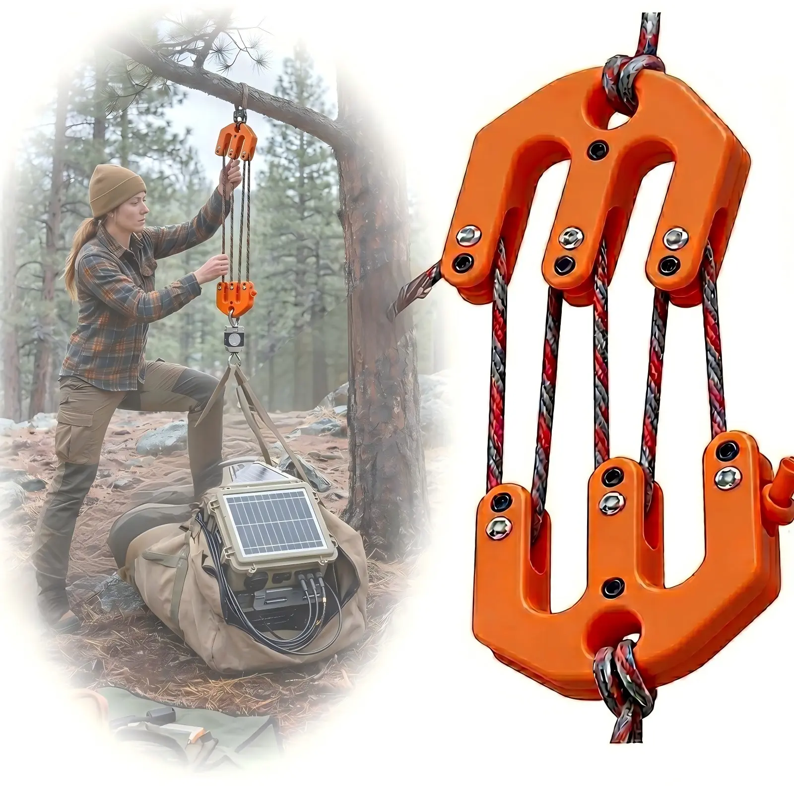 Ultralight Block And Tackle Game Hoist System, 1/4" Heavy-Duty Rope Pulley For Hunting & Camping, Anti-Slip Mechanical Advantage Lifting Tool For Men
