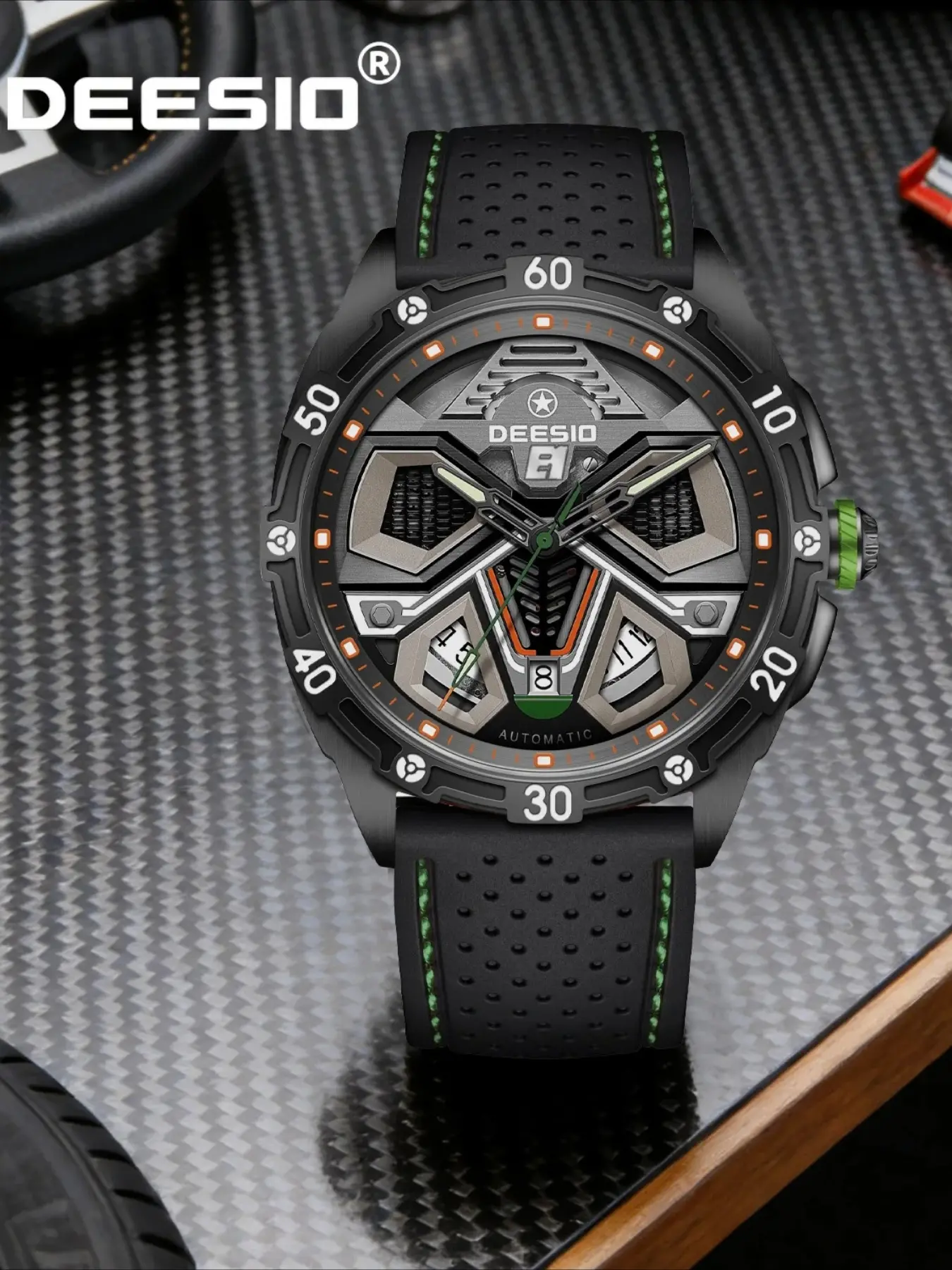 Deesio Men's Chronograph Watch Automatic Mechanical Waterproof Sport Watch Luminous Date Stainless Steel Case Casual Luxury Gift
