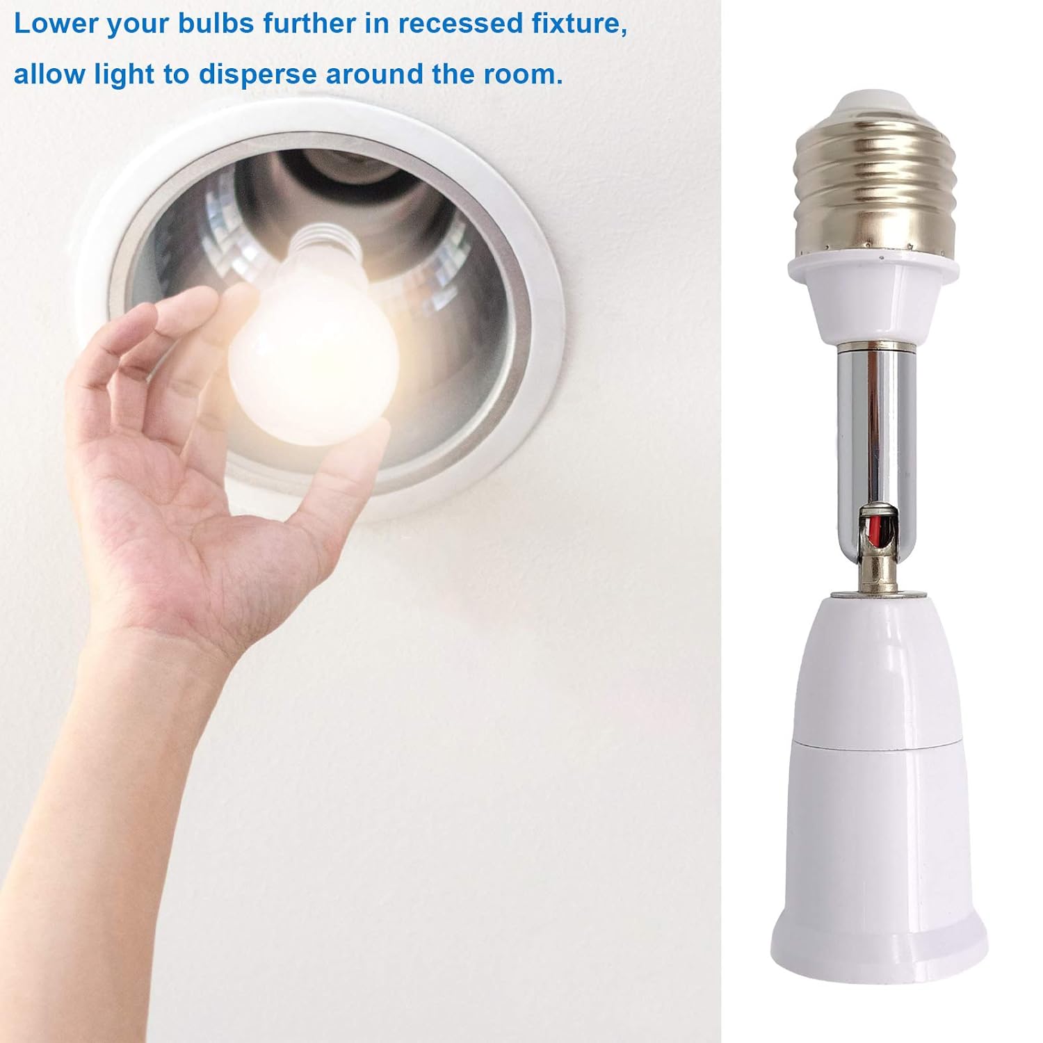 E26/E27 Light Socket Extender, 4.5 Inch Extension Socket Extender Adapter, Adjustable Vertical 180?Horizontal 360?, Flexible Medium Light Bulb Socket Converter (2-Pack)
