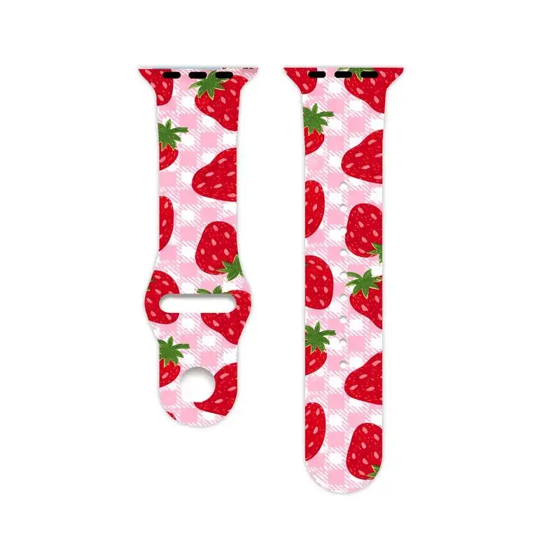 Cute Kawaii Pink Gingham Red Strawberry Fruit Print Silicone Smart Wearable Wrist Band, Soft Comfortable Waterproof Adjustable Stylish Replacement Accessory for Daily Use, Beach Vacation, Workout