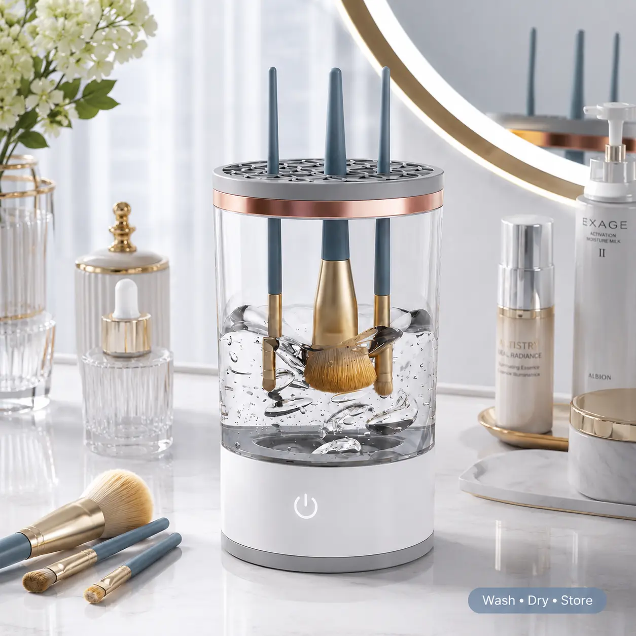 Electric Makeup Brush Cleaner Machine, 7000RPM Deep Cleaning Brush Washer with USB Rechargeable Design, Automatic Makeup Brush Cleaner & Dryer for All Brush Sizes