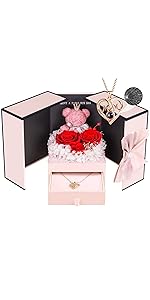 Gifts for Mom from Daughter Son, Preserved Real Red Rose with Cute Bear & I Love You in 100 Languages , Unique Mothers Day, Birthday Gift Box for Mama Mother