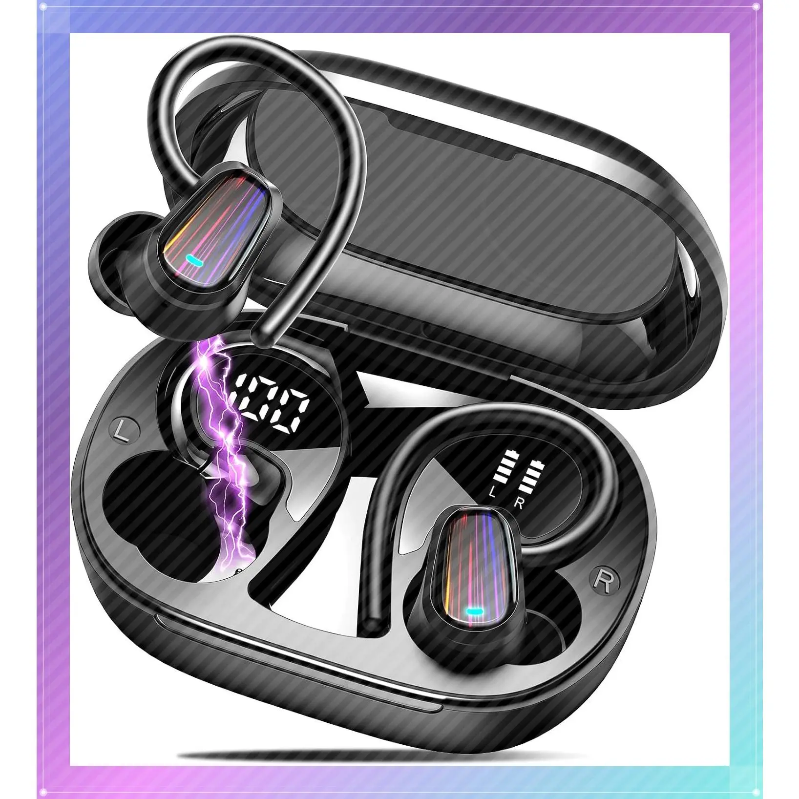 Wireless Earbuds Bluetooth 5.4 with Earhooks, 50H Playtime, HiFi Stereo Sound, ENC Noise Cancelling Mic, IPX7 Waterproof Sport Headphones for Gym Running WorkoutGift