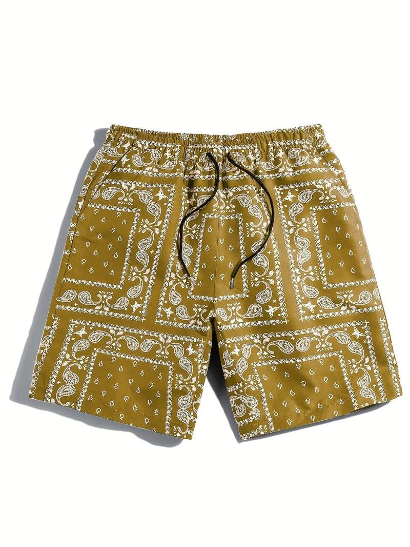 Men's Paisley Print Drawstring Waist Shorts, Shorts for Men, Comfy Clothes for Men, Casual Pocket Design Straight Leg Shorts for Summer, Men's Bottoms for Beach Vacation, Summer Beachwear 2024