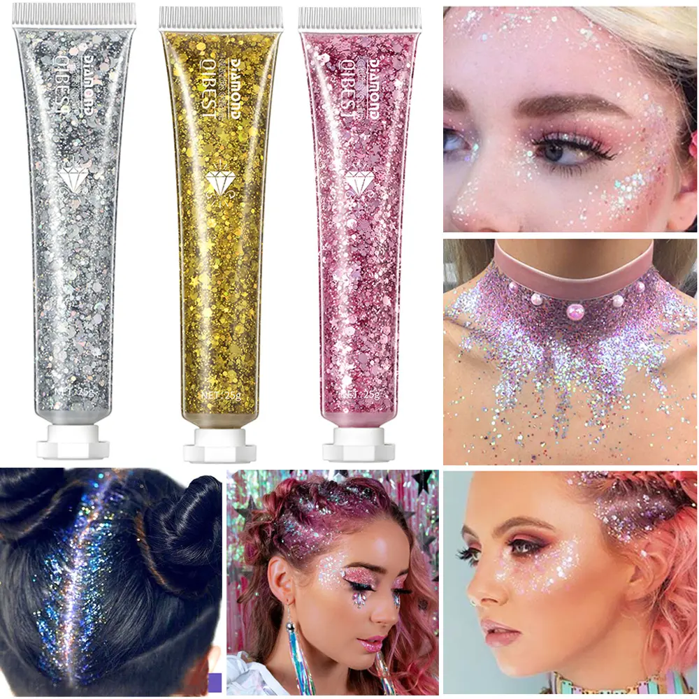 Glitter body shimmer gel, eye and face multi-purpose, body luminizer, body highlighter, easy to apply, essential for holiday parties