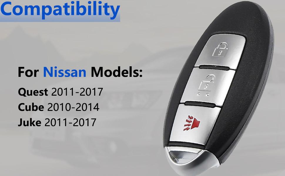 Keyless Entry Remote Control Car Key Fob Replacement Compatible with Nissan Quest Juke Cube Leaf 2011 2012 2013 2014 2015 2016 2017, 315MHz ID46 Chip 3 Button for CWTWB1U808