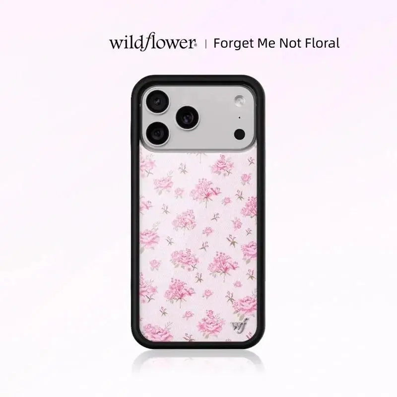 Forget Me Not Floral Blush Pink & WF Blue Protective Smartphone Cover, Aesthetic Accessory for iPhone 11-17 Pro Max Plus Multi-Models Flowers Phone Case (iPhone Series Compatible), Accessories